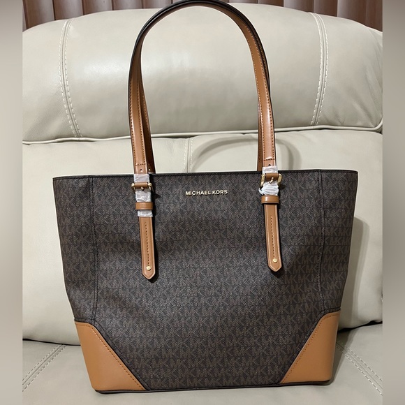 Michael Kors Aria Large Brown Acorn Signature Tote Shoulder Handbag  NWT - Picture 1 of 14